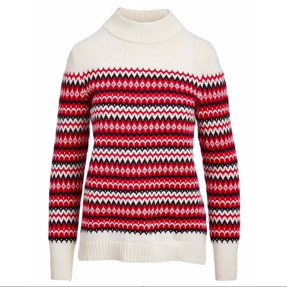 Talbots Red and White Geometric Wool Blend Sweater